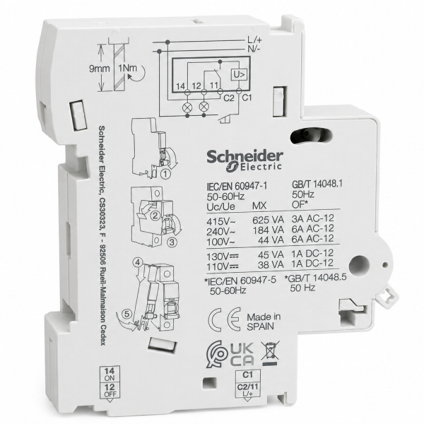 Schneider - MX+OF déclench. à émission tension + contact aux. 100-415VCA 110-130VCC - Réf : A9N26946