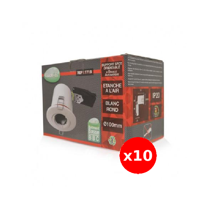 Miidex - LOT - Support Spot Orientable - étanche à l'air - Blanc - D.100mm - BBC - Réf. : 7719X10