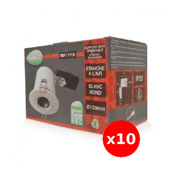 Miidex - LOT - Support Spot Orientable - étanche à l'air - Blanc - D.100mm - BBC - Réf. : 7719X10