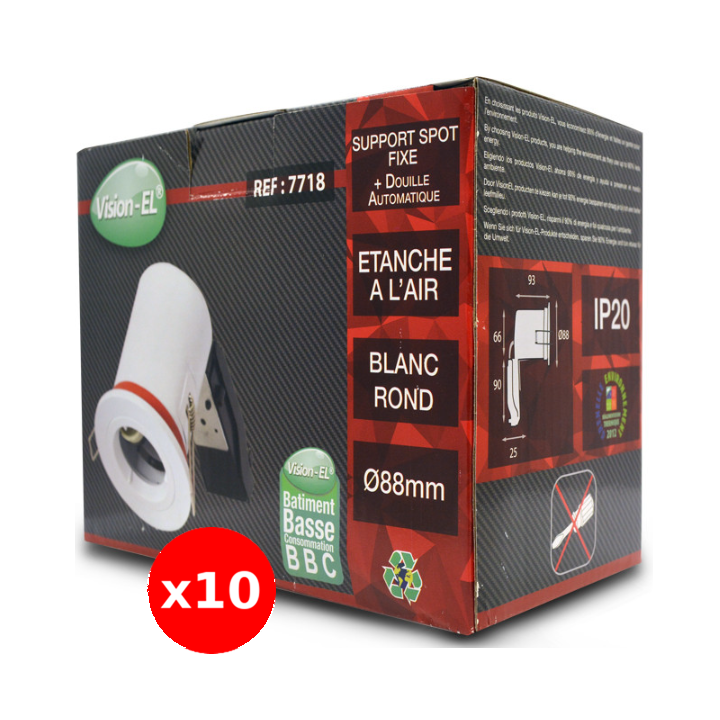 Miidex - LOT  - Support Spot Fixe - étanche à l'air - Blanc - D.88mm - BBC - Réf : 7718X10