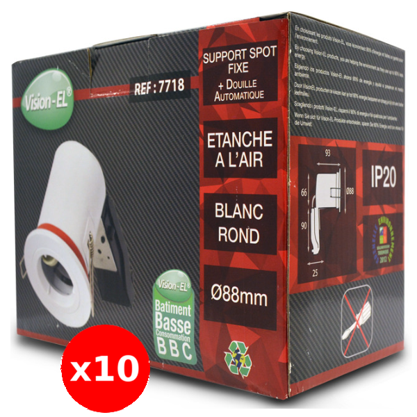 Miidex - LOT  - Support Spot Fixe - étanche à l'air - Blanc - D.88mm - BBC - Réf : 7718X10
