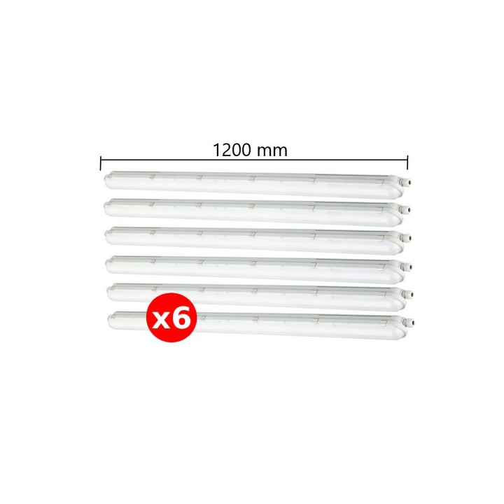 Spectrum - LOT de 6 réglette LED Limea GIGANT - Etanche - 120cm - 50W -6000LM - IP65 - Réf : SLI028112NW_PW