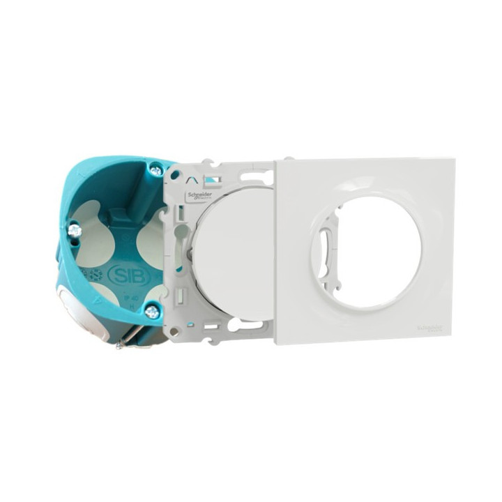 Schneider - Odace 2011 - Va-et-Vient + Plaque + Boîte d'encastrement SIB BBC - Blanc - Ref. : S520204 + S520702+ P36840
