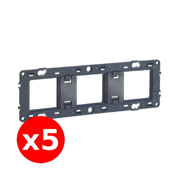 Legrand - Lot de 5 Supports 3 postes (6/8M) - Mosaic/Céliane - Fixation VIS - 3 x 2 modules - Réf. : 080253x5
