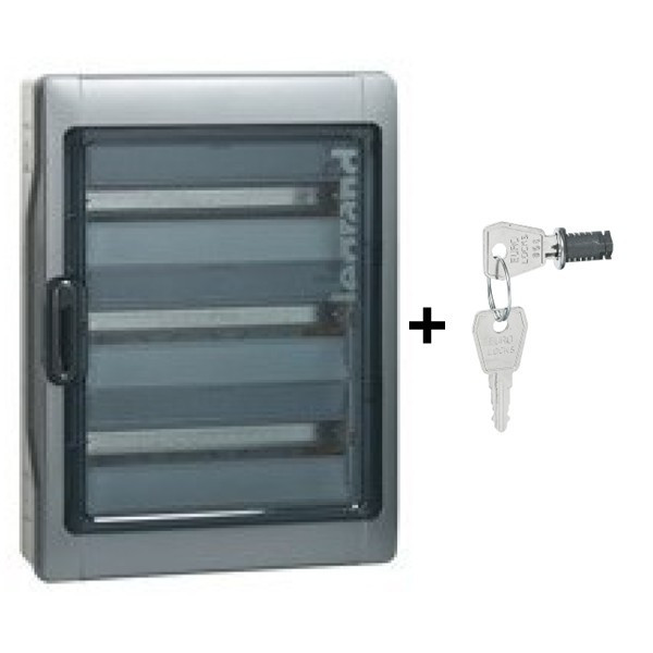 Legrand - Plexo³ - Coffret étanche + Serrure - 3 Rangées 12 Modules- IP65/IK09 - Réf. : 001923+001966