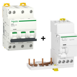 Schneider - IDT40T - Disjoncteur 3P+N - 32A - 6kA - courbe C + Bloc diff. 40A 30mA AC - Réf. : A9P22732+A9Y62740