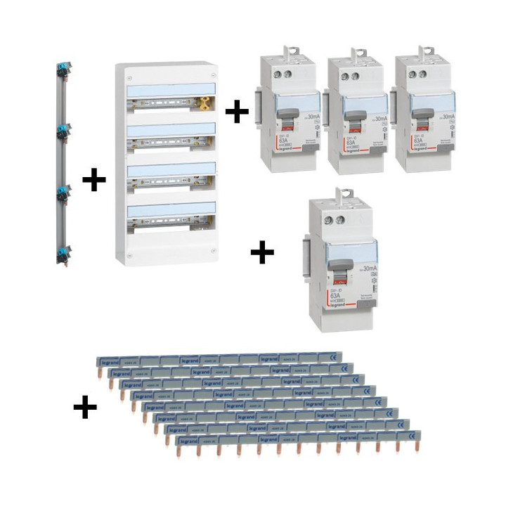 Legrand - DRIVIA - Coffret 4x13 + Peigne V et H + ID 63A 1 Type A et 3 Type AC - Ref.:401214+411650(x3)+411651+405002+404926(x8)