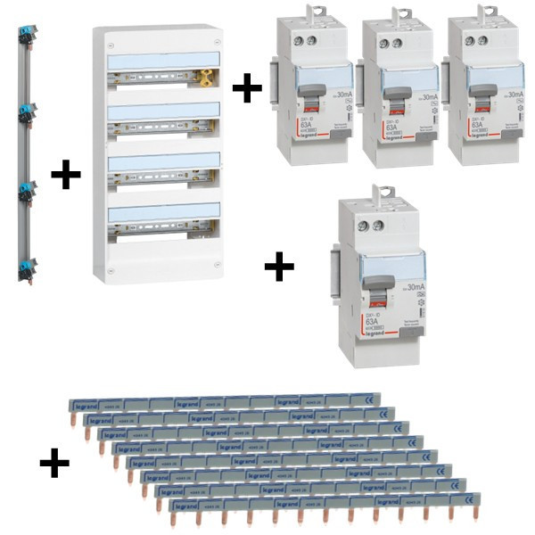 Legrand - DRIVIA - Coffret 4x13 + Peigne V et H + ID 63A 1 Type A et 3 Type AC - Ref.:401214+411650(x3)+411651+405002+404926(x8)