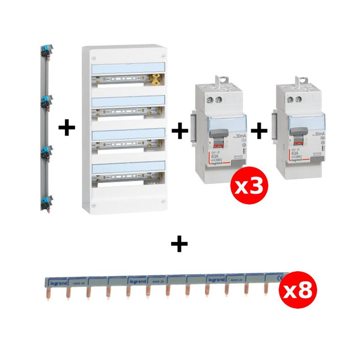 Legrand - DRIVIA - Coffret 4x13 + Peigne V et H + ID 63A 1 Type A et 3 Type AC - Ref.:401214+411650(x3)+411651+405002+404926(x8)