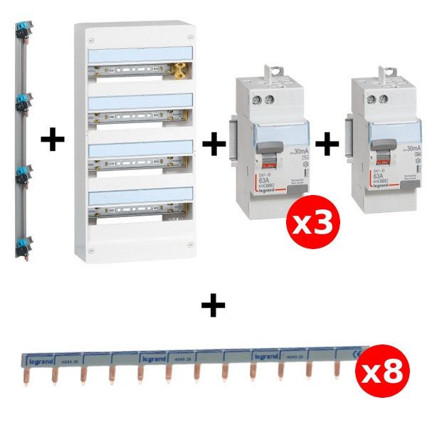 Legrand - DRIVIA - Coffret 4x13 + Peigne V et H + ID 63A 1 Type A et 3 Type AC - Ref.:401214+411650(x3)+411651+405002+404926(x8)