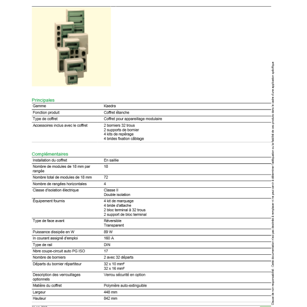 Schneider Kaedra - coffret pour appareillage modulaire - 448 x 842 mm - 72 modules - 13968