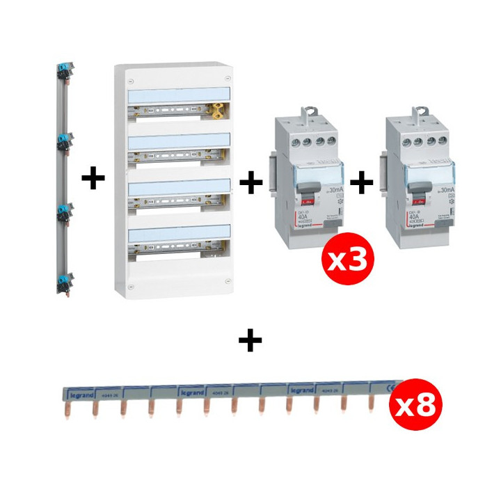 Legrand - DRIVIA -Coffret 4x13 + Peigne V et H + ID 40A 1 Type A + 3 Type AC- Ref. : 401214+411617+411611(X3)+405002+404926(X8)