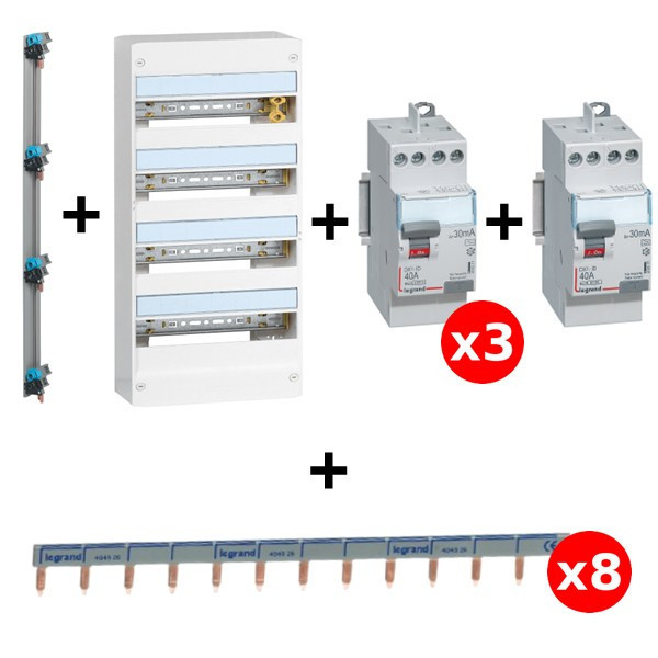 Legrand - DRIVIA -Coffret 4x13 + Peigne V et H + ID 40A 1 Type A + 3 Type AC- Ref. : 401214+411617+411611(X3)+405002+404926(X8)