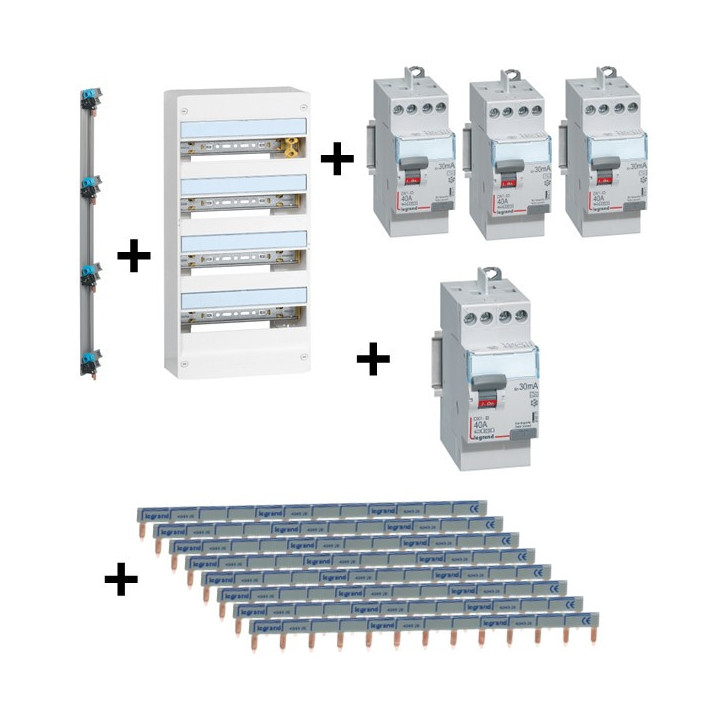 Legrand - DRIVIA -Coffret 4x13 + Peigne V et H + ID 40A 1 Type A + 3 Type AC- Ref. : 401214+411617+411611(X3)+405002+404926(X8)