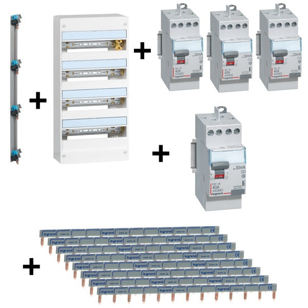Legrand - DRIVIA -Coffret 4x13 + Peigne V et H + ID 40A 1 Type A + 3 Type AC- Ref. : 401214+411617+411611(X3)+405002+404926(X8)