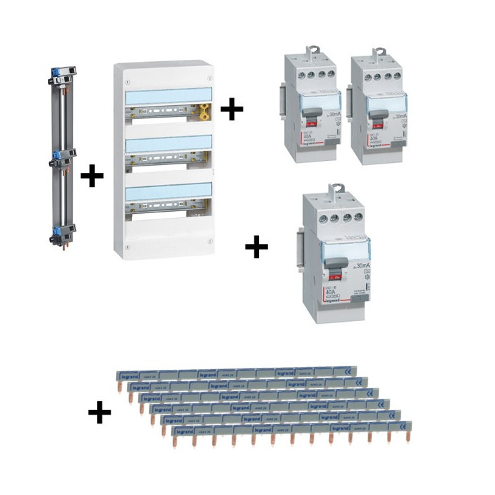 Legrand - DRIVIA - Coffret 3x13 + Peigne V et H + ID 40A 1 Type A et 2 Type AC - Ref. : 401213+411611x2+411617+405001+404926x6
