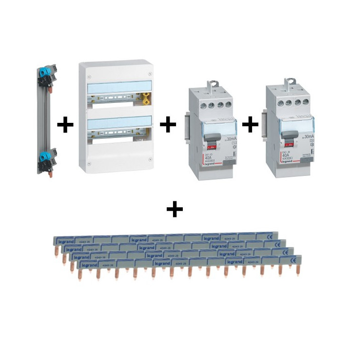 Legrand - DRIVIA - Coffret 2x13 + Peigne V et H + ID 40A 1 Type A et 1 Type AC - Ref. : 405000+404926 (x4)+411617+401212+411611