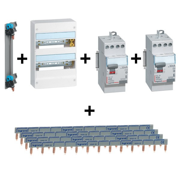 Legrand - DRIVIA - Coffret 2x13 + Peigne V et H + ID 40A 1 Type A et 1 Type AC - Ref. : 405000+404926 (x4)+411617+401212+411611