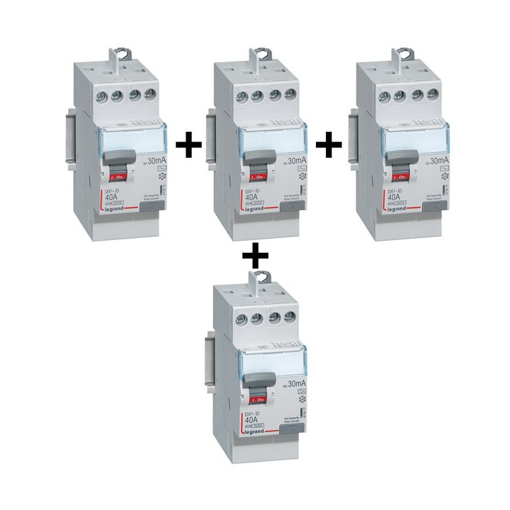 LEGRAND - LOT de 4 inter différentiels DX3 - (3 ID 2x40A 30mA AC & ID 2x40A 30mA A) - Réf. : 411611x3 + 411617