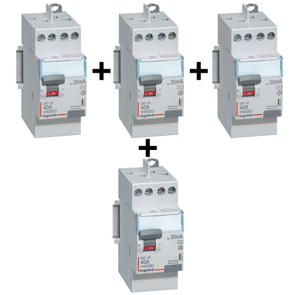 LEGRAND - LOT de 4 inter différentiels DX3 - (3 ID 2x40A 30mA AC & ID 2x40A 30mA A) - Réf. : 411611x3 + 411617