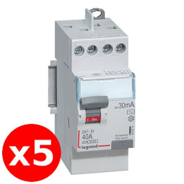 LEGRAND - DX³ - LOT de 5 Inter Différentiels - 2x40A - 30mA AC - Réf. : 411611 X 5