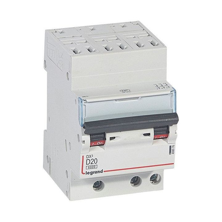 Legrand Disjoncteur DX³6000 10kA arrivée auto départ vis 3P - 20A - courbe D - 408076