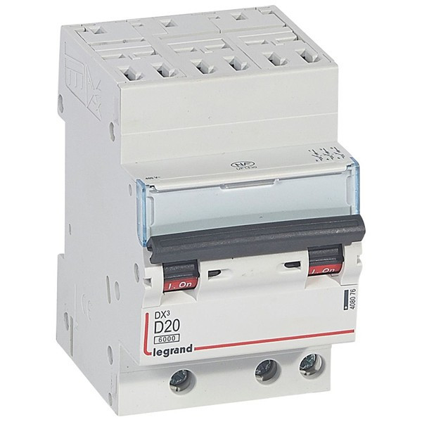 Legrand Disjoncteur DX³6000 10kA arrivée auto départ vis 3P - 20A - courbe D - 408076