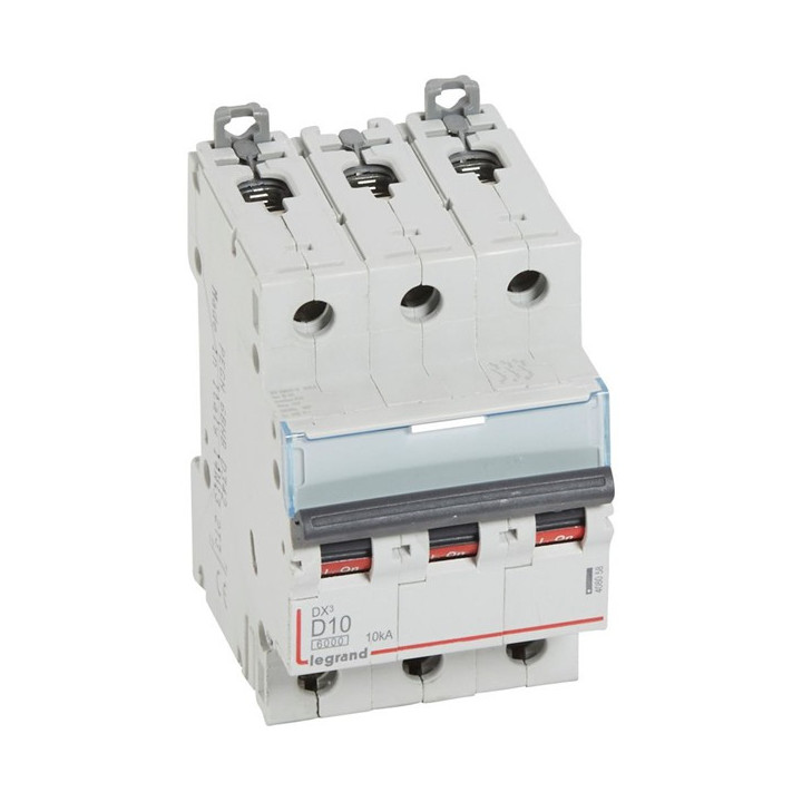 Legrand - Disjoncteur - 3P - 10A - Courbe D - DX3 6000/10kA - Vis/Vis - Réf : 408058