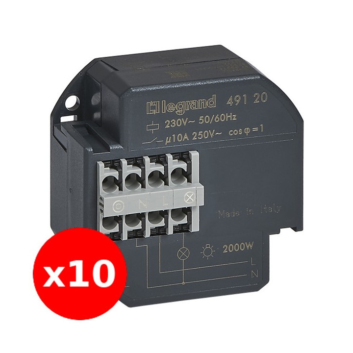 Legrand - LOT de 10 Télérupteurs encastrable 10A - 250V - Silencieux - Réf. : 049120x10