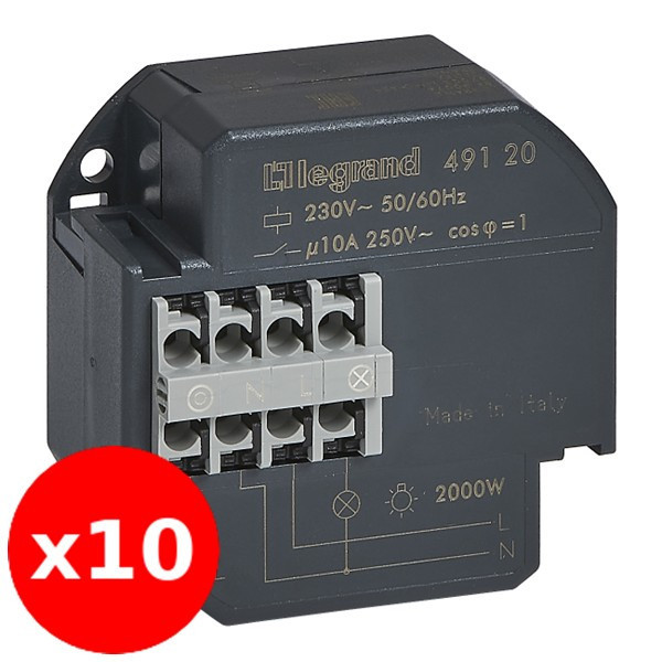 Legrand - LOT de 10 Télérupteurs encastrable 10A - 250V - Silencieux - Réf. : 049120x10