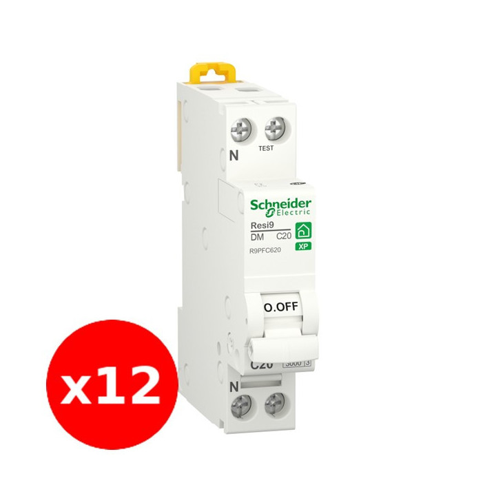 SCHNEIDER - RESI9 XP - LOT de 12 Disjoncteur 20A - VIS/VIS - Réf. : R9PFC620x12