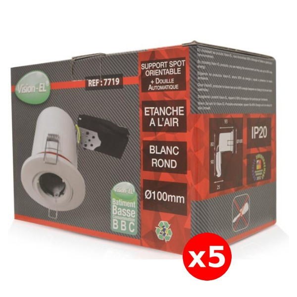 Miidex - Lot de 5 Supports Spot Orientable - Etanche à l'air - Blanc - D.100mm - BBC - Réf. : 7719x5