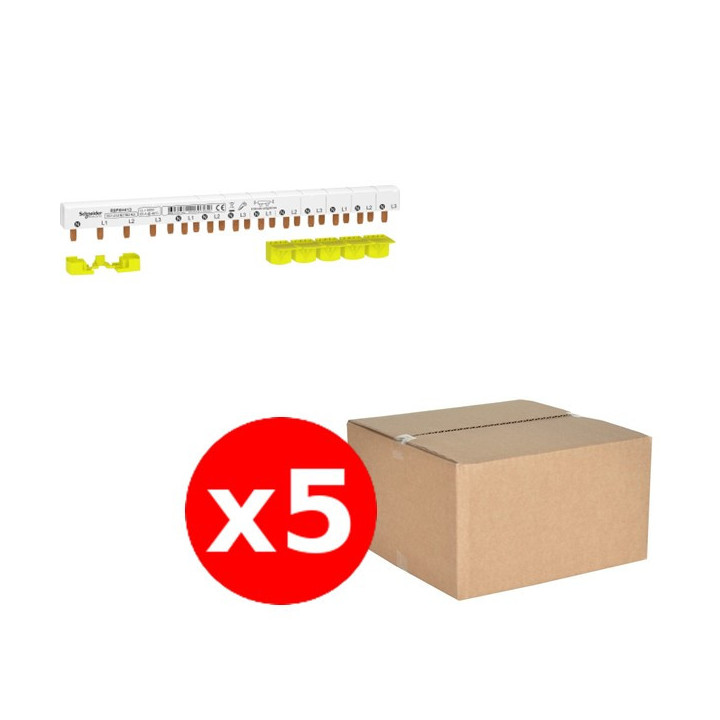 Schneider - Resi9 XP - LOT de 5 peigne monobloc - 3p+n - 63a - 13 modules - cache dents 5m - R9PXH413x5