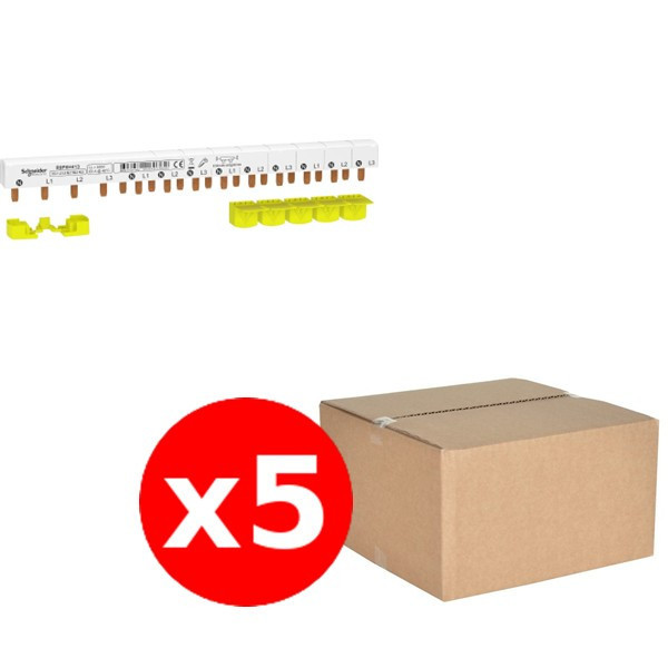 Schneider - Resi9 XP - LOT de 5 peigne monobloc - 3p+n - 63a - 13 modules - cache dents 5m - R9PXH413x5