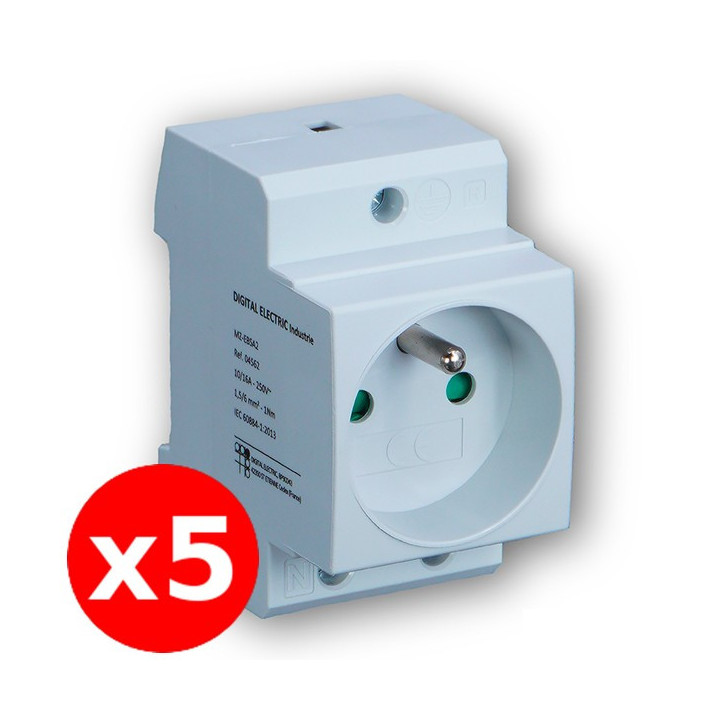 Digital Electric - LOT de 5 Prises modulaire 2P+T 16A 250V à éclips - Réf. : 04562x5