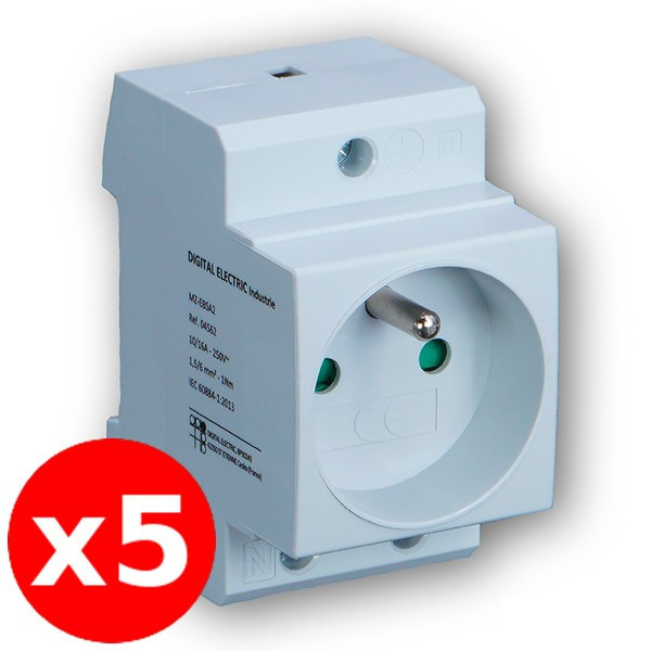 Digital Electric - LOT de 5 Prises modulaire 2P+T 16A 250V à éclips - Réf. : 04562x5