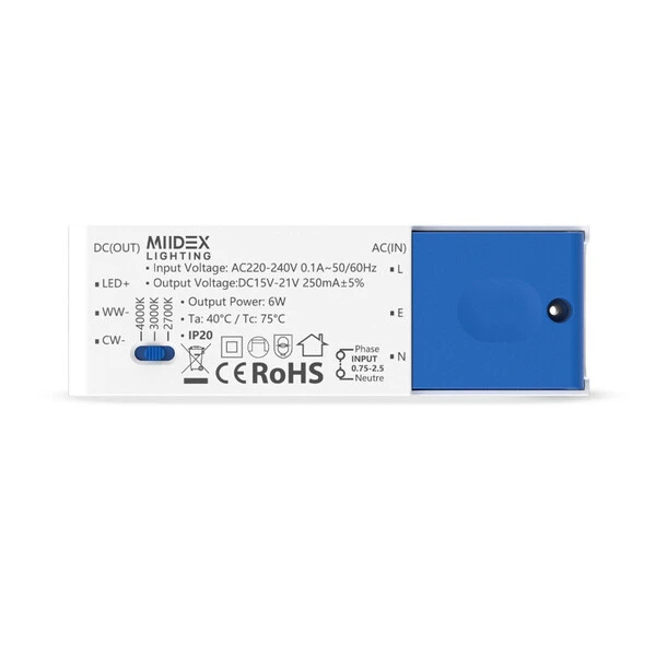 Miidex - Spot LED Ø68 Dimmable blanc - orientable - 6W - IP65 - CCT - BBC - Angle 60° - 2700 / 3000 / 4000°K - Réf : 101129