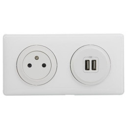Legrand - Prise de courant 2P+T + Prise double USB Complet - 16A - Blanc - Réf : LOT3073