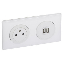 Legrand - Prise de courant 2P+T + Prise double USB Complet - 16A - Blanc - Réf : LOT3073
