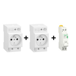 Schneider - Resi9 XP - LOT de 2 Prises Modulaire + 1 Disjoncteur 16A - Réf. : R9PCS616x2+R9PFC616