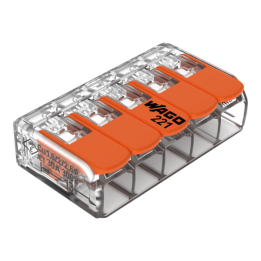 WAGO - Boîte de 15 Bornes auto fils Souple / Rigide 5 x (0.5 à 6mm2) - Réf : WAG 221-615