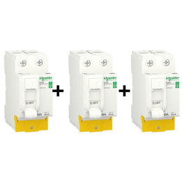 SCHNEIDER - RESI9 XP - LOT de 3 Inter. Diff.  - 2 ID 40A Type AC + 1 ID 40A Type A) - Réf. : R9PRC240x2+R9PRA240