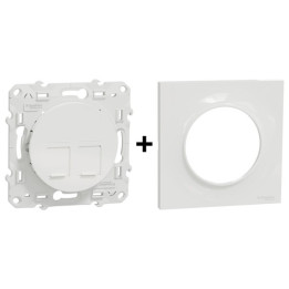 Schneider - Odace 2011 - Double Prise RJ45 Cat.6 UTP + Plaque - Blanc - Ref. : S520485 + S520702