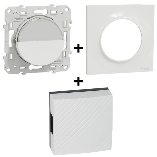 Schneider - Odace 2011 - Poussoir Porte Etiquette + Plaque + Carillon Legrand - Blanc - Ref. : S520266 + S520702 + 041651