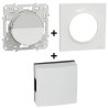 Schneider - Odace 2011 - Poussoir Porte Etiquette + Plaque + Carillon Legrand - Blanc - Ref. : S520266 + S520702 + 041651