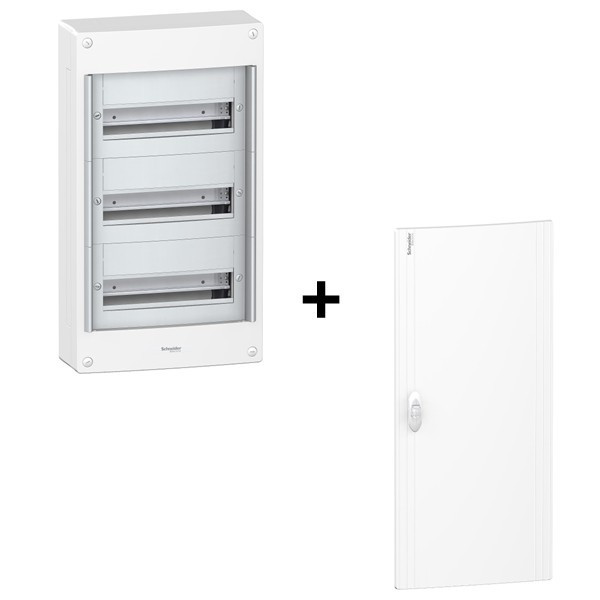 Schneider - PRAGMA - Coffret électrique 3 Rangées de 13 Modules + Porte Opaque - Réf. : PRA13653+PRA16313