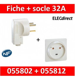 Legrand - Socle 32A - Plast - 2P+T - à VIS - éclips + Fiche 2P+T 32A - 055812+055802