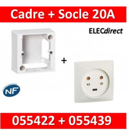 Legrand - Cadre saillie 80x80 pour socle à encastrer + Socle 2P+T 20A - 055422+055439