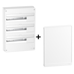 Schneider - Resi9 - Coffret 3 Rangées de 18 Modules + Porte Blanche - Réf. : R9H18403+R9H18423