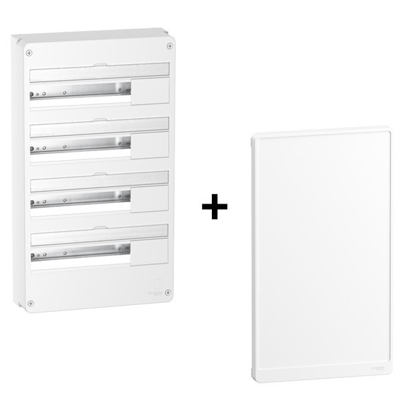 Schneider - Resi9 - Coffret 4 Rangées de 18 Modules + Porte Blanche - Réf. : R9H18404+R9H18424